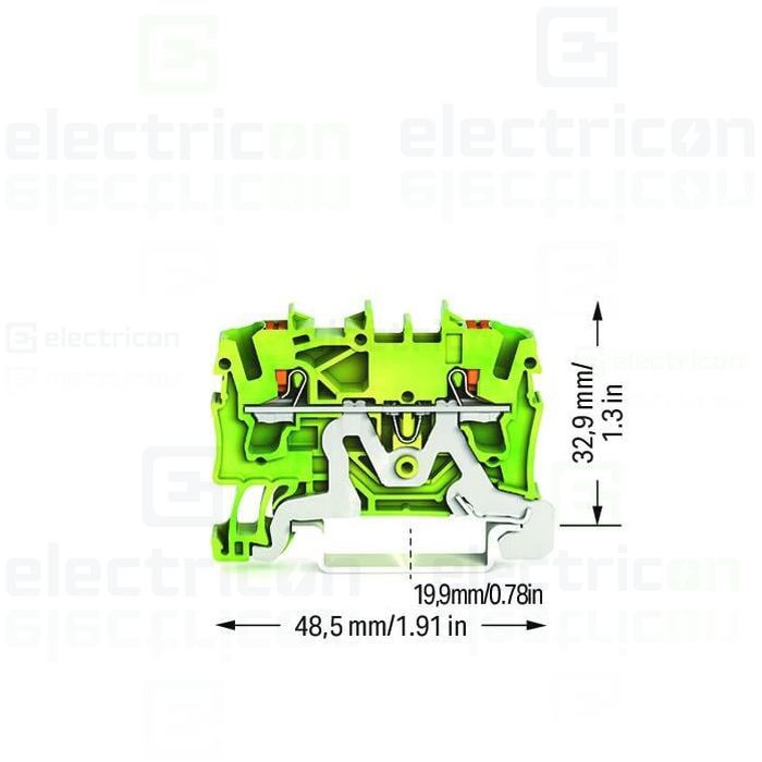 Clema șir, de trecere, împământare,2 conexiuni, 2,5 mm²,verde-galben, TopJobs Push-In, Wago, 2202-1207 [3]