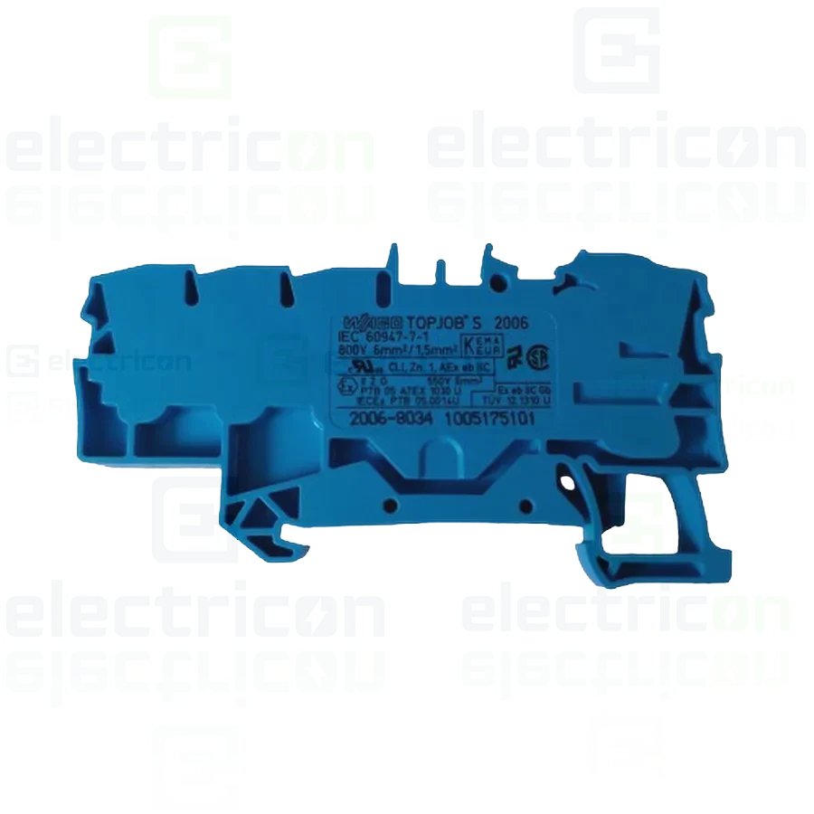 Cleme sir - Clema sir derivatie 1×6 mm², 6×1,5 mm², albastru, cu capac, Wago, 2006-8034