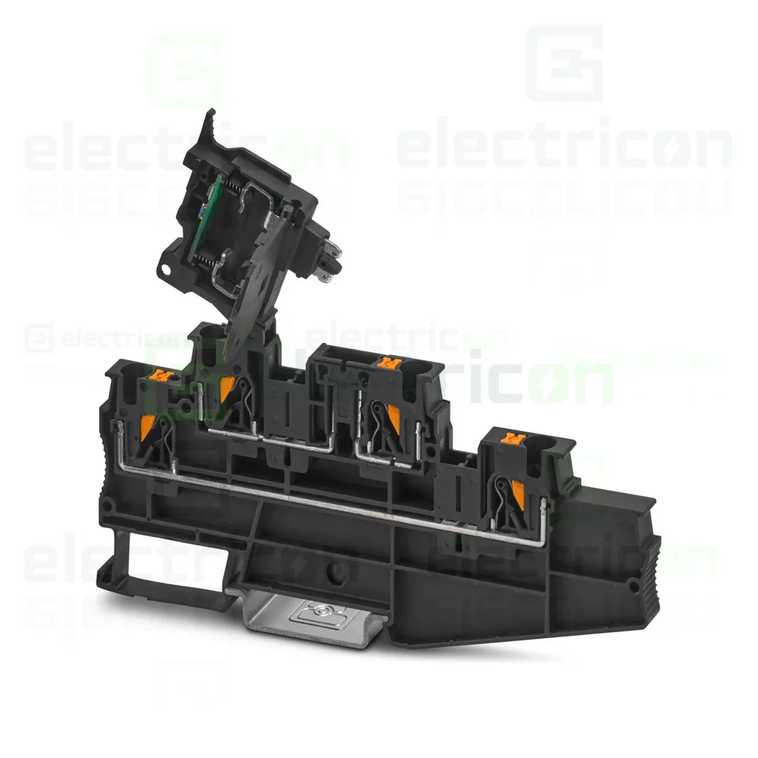 Soclu pentru fuzibile & sigurante fuzibile - Clemă suport pentru siguranțe 5x20, 500V/28A, clemă șir cu 3 etaje și 4 conexiuni, cu LED indicator, PT 4-L/HESILED (5x20), negru, Phoenix Contact,3002612