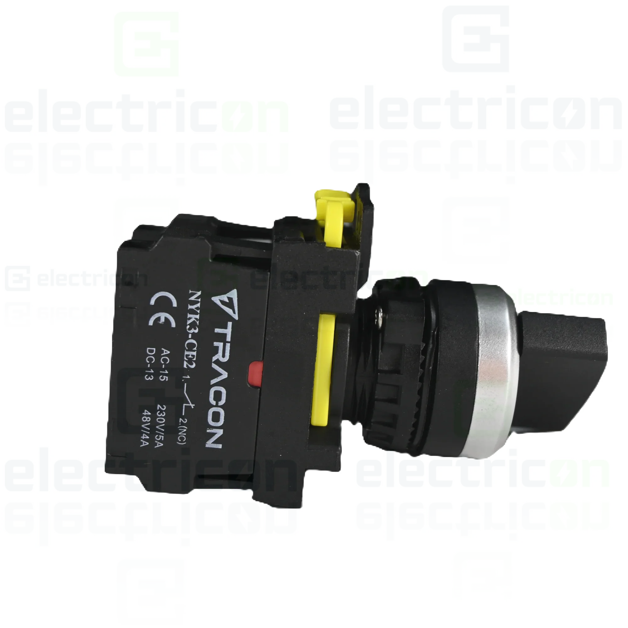 Separatori & comutatori - Comutator 2 poziții, cu braț, 1×NO+1×NC, 5A/230V AC-15, IP65, Tracon Electric, NYK3-S21BK