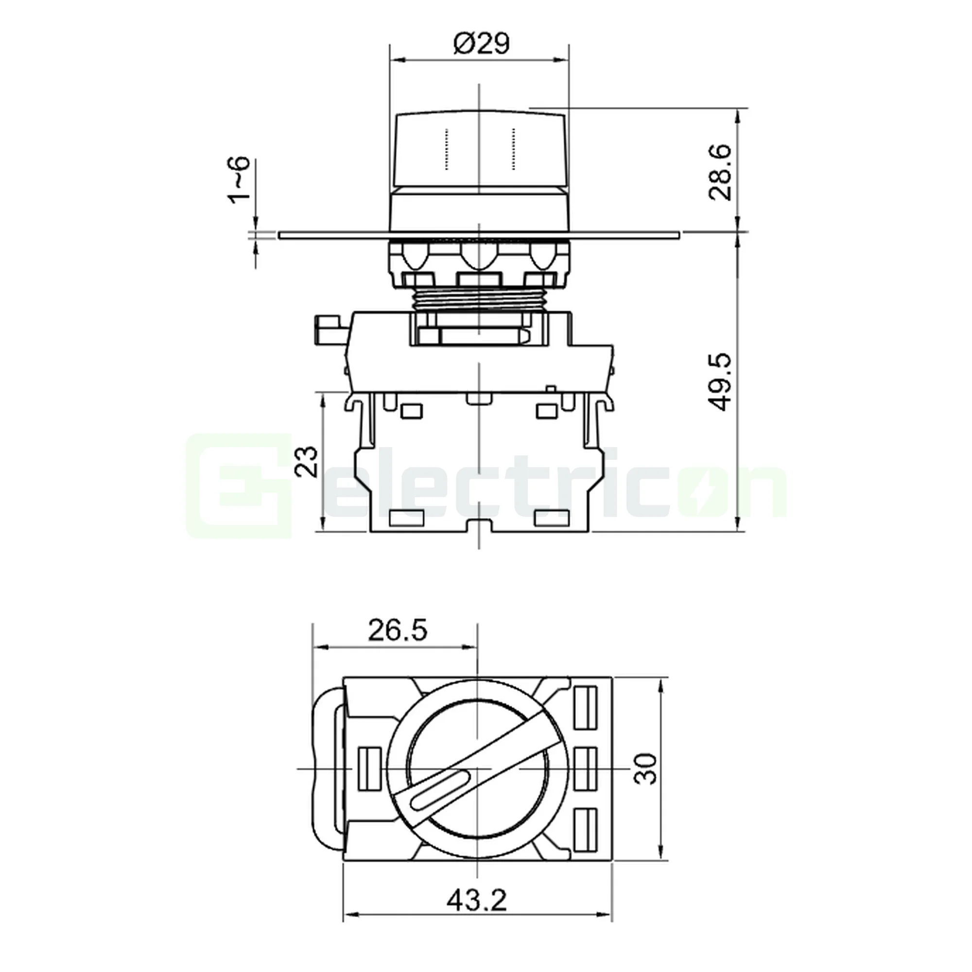 Comutator 3 poziții, cu braț, 2×NO, 5A/230V AC-15, IP65 , Tracon Electric, NYK3-S31BK [4]