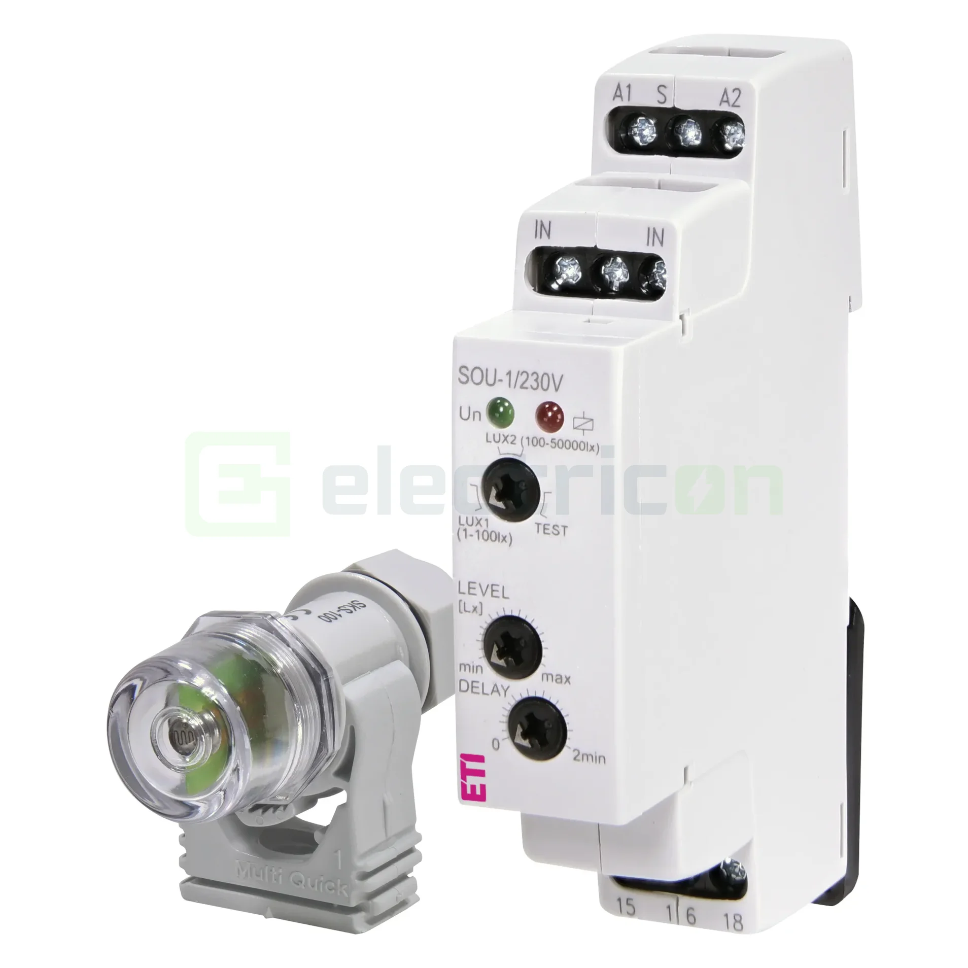 Contactori, Relee, Contoare & Surse - Comutator crepuscular și de scara, (comutator de noapte), 16A, 3600W, IP20 cu senzor, SOU-1/230V, ETI, 002470011