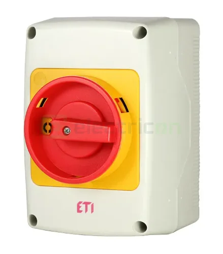 Siguranțe, Diferentiale, Separatori & Busbar - Comutator cu came ETI, de urgenta ON-OFF blocabil, in cutie, 4P, 32A, 0-1, ETI, 004773183