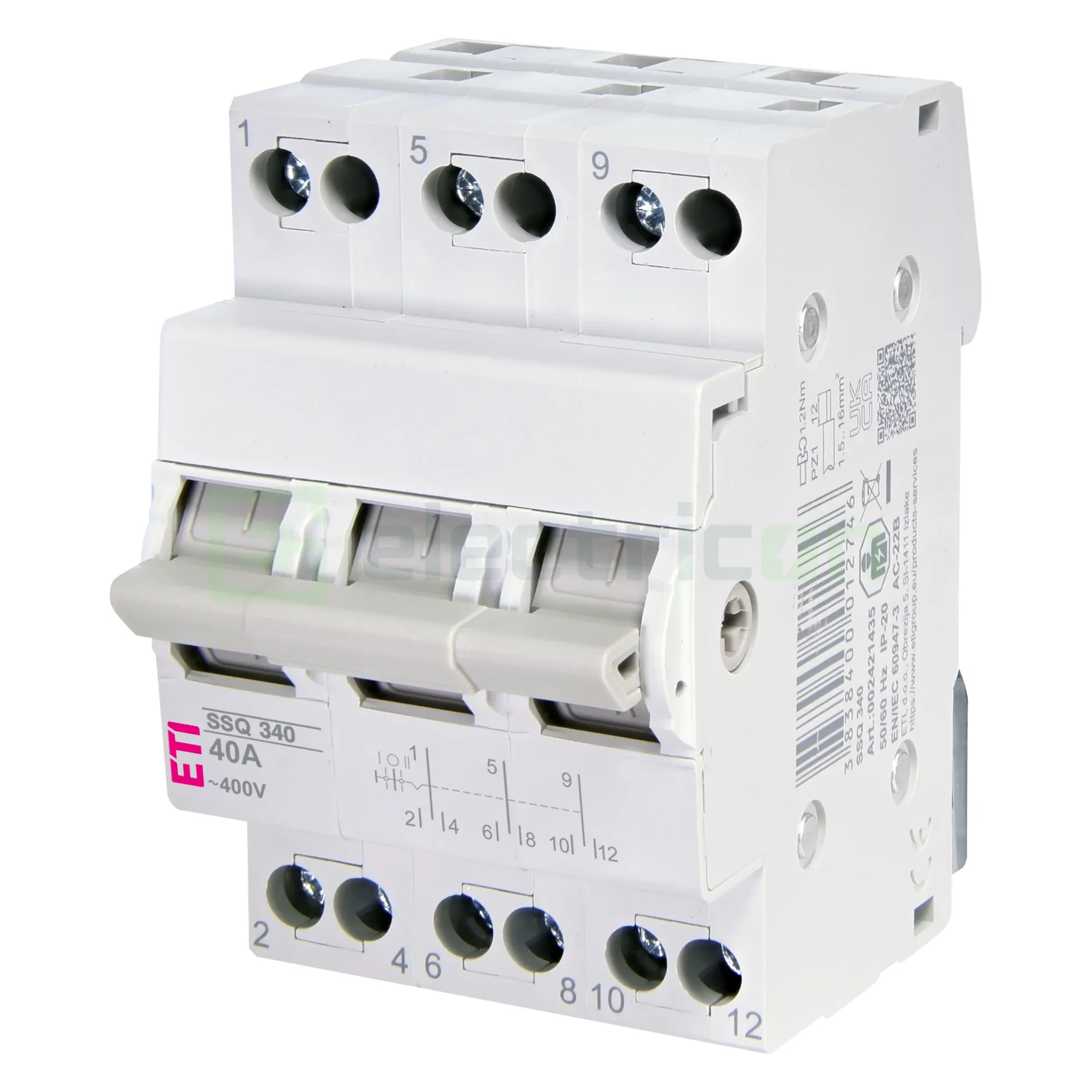 Siguranțe, Diferentiale, Separatori & Busbar - Comutator cu clapeta (separator) 1-0 -2 (ON-OFF), 3P, 40A, 400 VAC, SSQ340, ETI, 002421435
