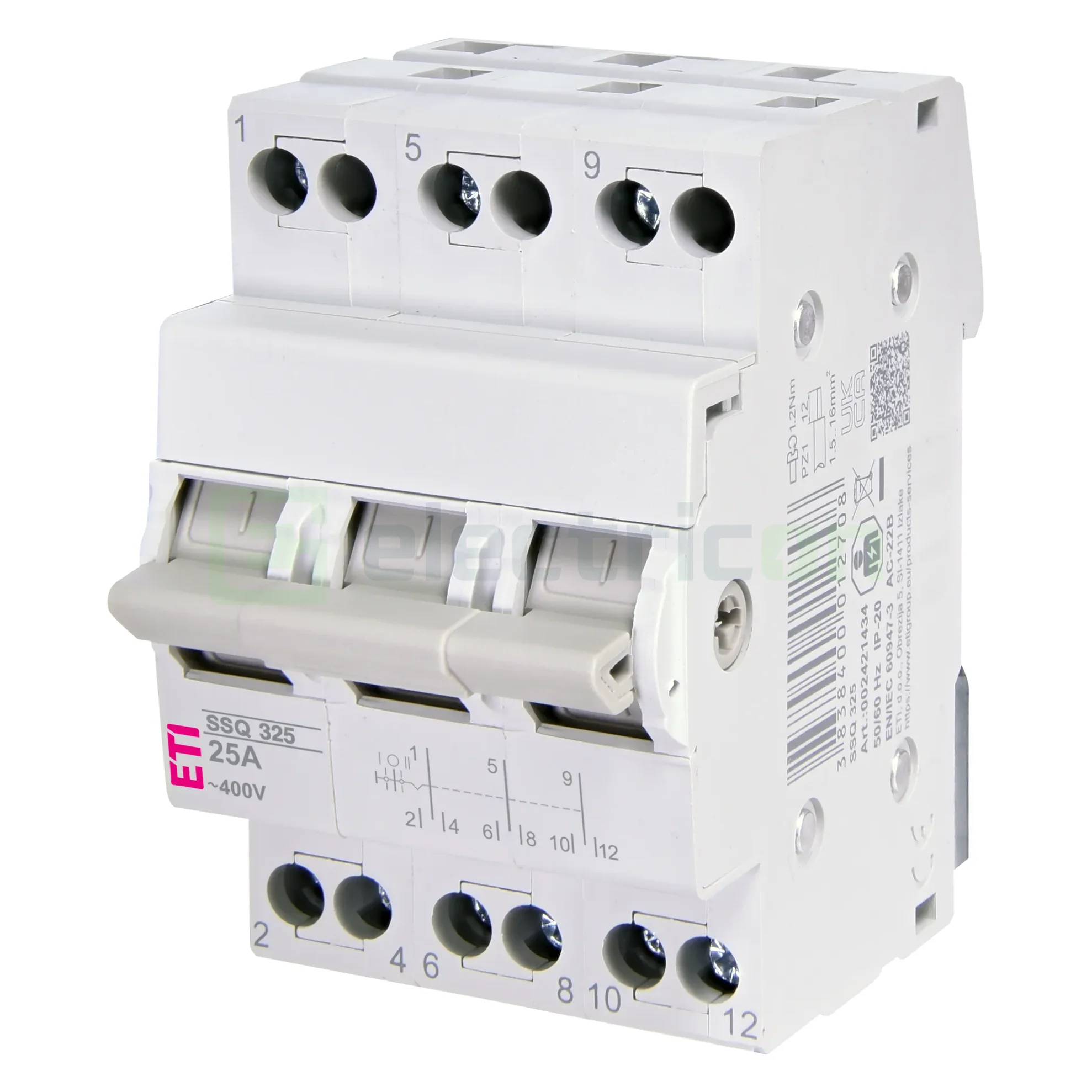 Siguranțe, Diferentiale, Separatori & Busbar - Comutator cu sertare (separator) 1-0 -2 (ON-OFF), 3P, 25A, 400 VAC, SSQ325, ETI, 002421434