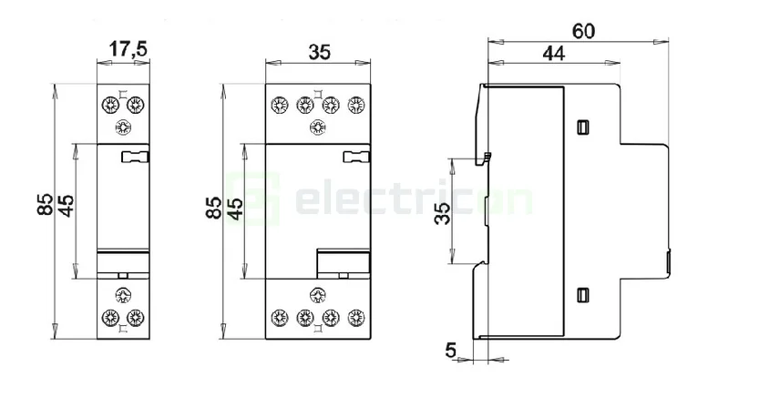 Contactor modular 2P, 1-module,20A [1]