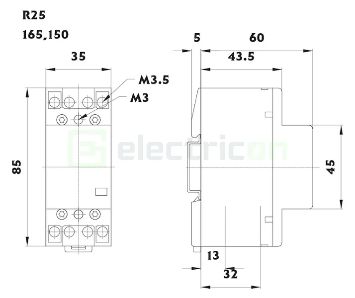 Contactor modular 4P 2 module 25A [1]