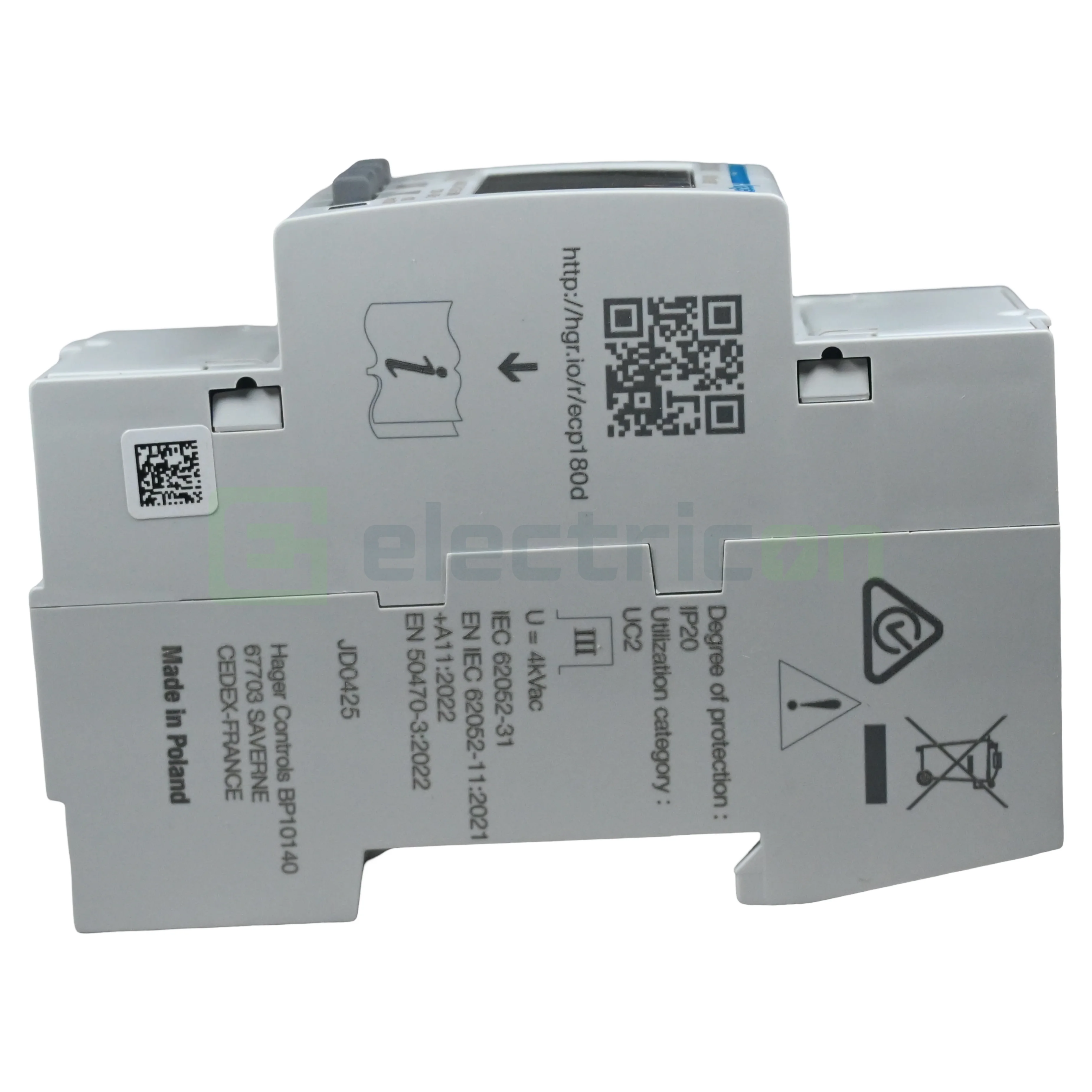 Contor de energie electrică, monofazat, măsurare directă, digital,  2 module, Hager, ECP180D [1]