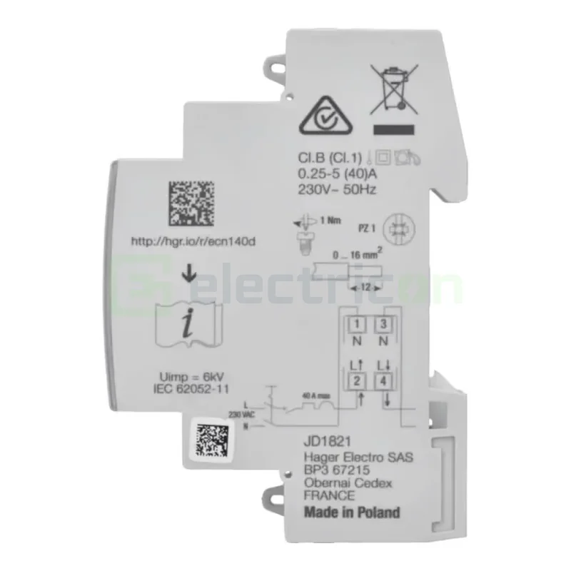 Contor energie electrică monofazat cu măsurare directă, 40A, 1M, digital, Hager, ECN140D [2]