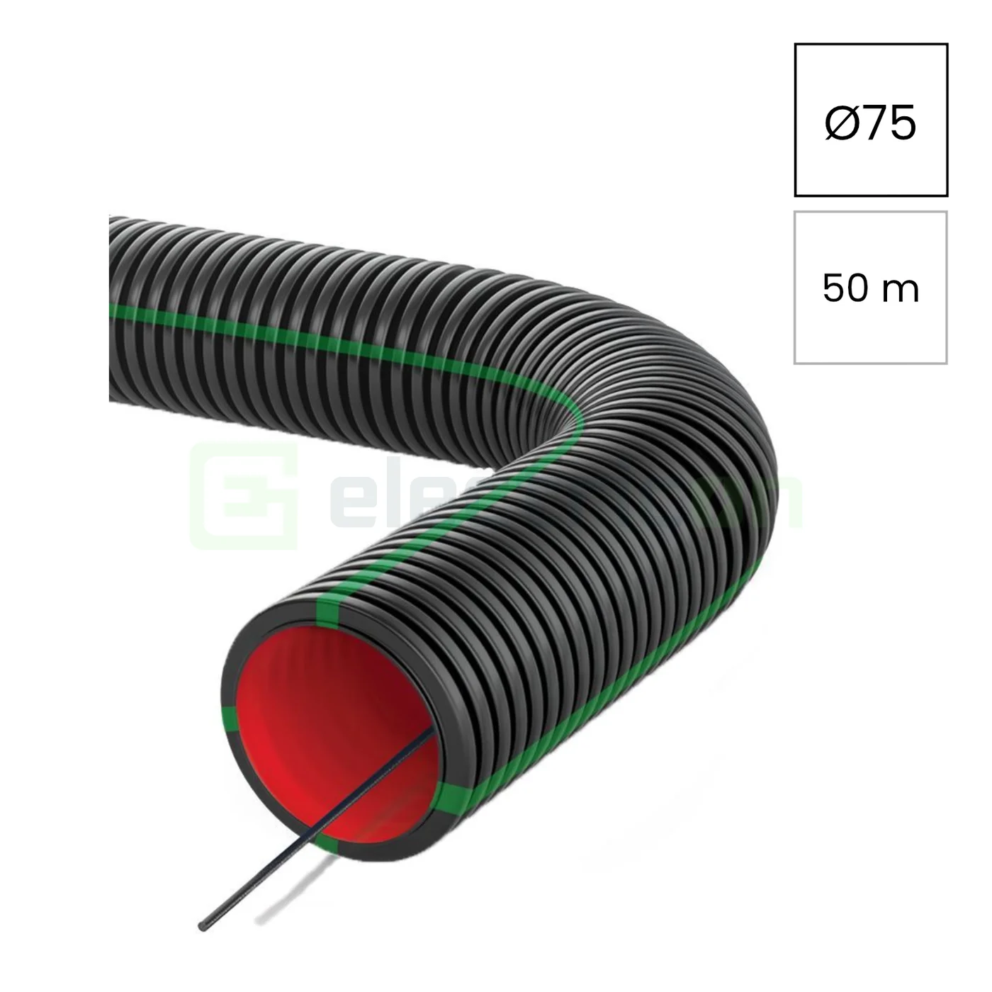 Cabluri, Canal cablu, Copex - Geonflex tub flexibil cu sondă Kouvidis 75mm 750N negru-verde rola 50m 2043075