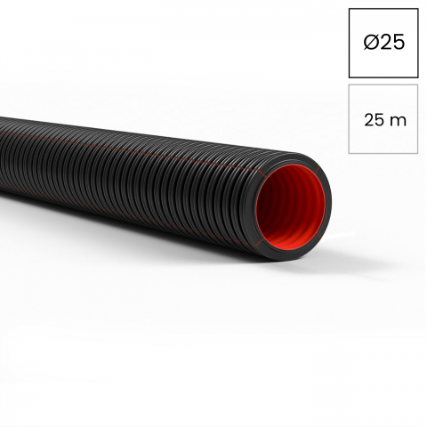 Copex tub flexbil - Copex tub flexibil, 25mm, 750N, rezistent la UV, rola 25 metri, negru (ext.) - rosu (int.), DUROFLEX PLUS ISR, Kouvidis, 2050025