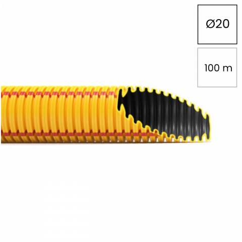 Copex tub flexbil - Copex tub protecție flexibil, protectie electromagnetica, pentru cabluri electrice, galben-rosu, rola 100 metri, 20mm, 320N, SUPERFLEX PLUS ISR, Kouvidis, 2053020