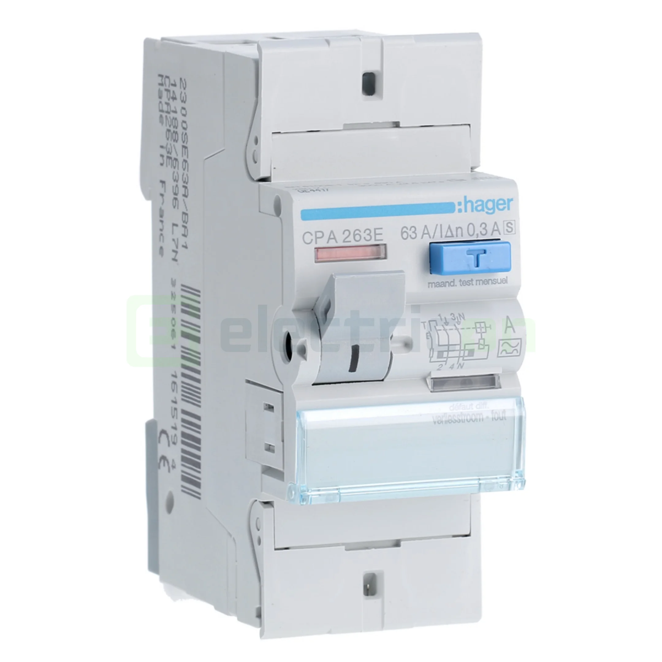 RCCB – întrerupătoare diferențiale - Întrerupător Diferențial Hager 63A 300mA Selectiv CPA263E
