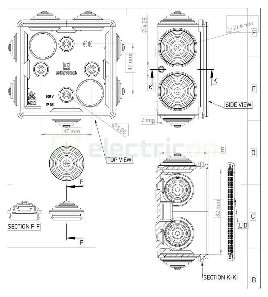 Cutie joncțiune etanșă Kouvidis CONDUR ISR Ø20/16 IP55 gri 3018020 [1]
