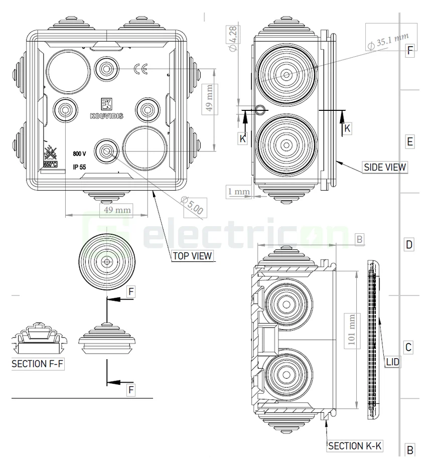 Cutie joncțiune etanșă Kouvidis CONDUR ISR Ø25/32 IP55 gri 3018025 [1]