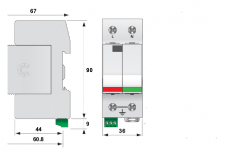 Descarcator la supratensiune, 1+1, debrosabil cu semnalizare, tip T2, 255V, ETITEC V T2 255/20 1+1 RC, ETI, 002442960 [5]