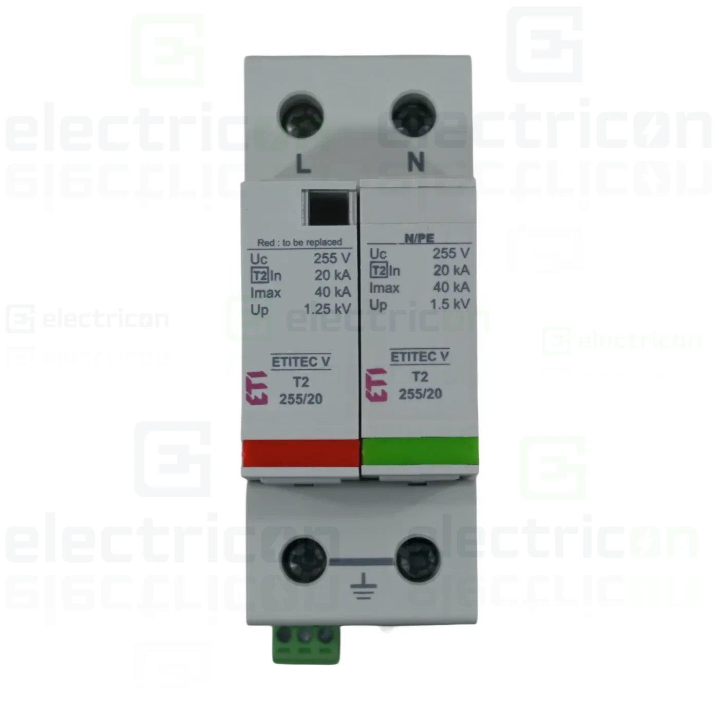Descărcătoare de supratensiune (SPD) - Descarcator la supratensiune, 1+1, debrosabil cu semnalizare, tip T2, 255V, ETITEC V T2 255/20 1+1 RC, ETI, 002442960