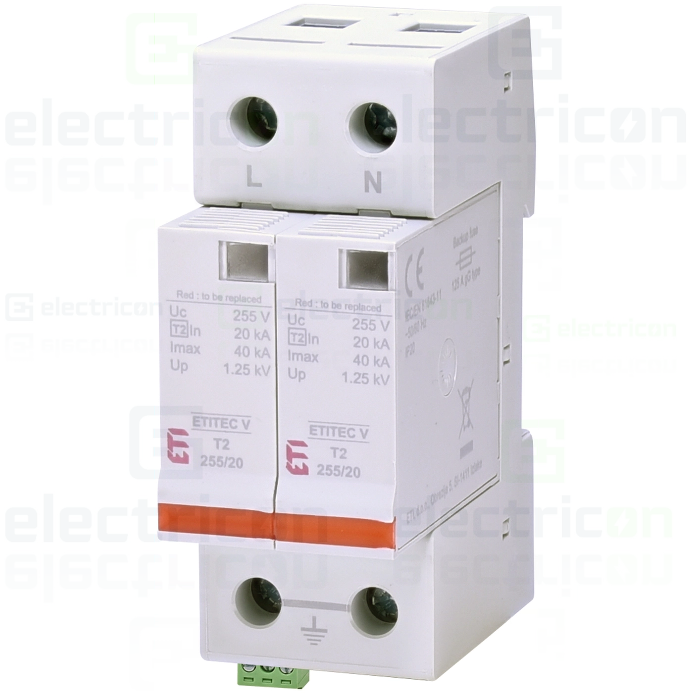 Descărcătoare de supratensiune (SPD) - Descarcator la supratensiune, deprosabil cu semnalizare, 2P, tip T2, 255VAC, TNC-S, ETI, 002442959