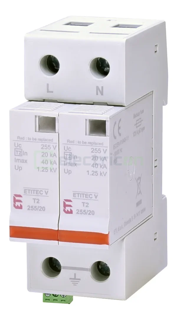 Descărcătoare de supratensiune (SPD) - Descarcator la supratensiune, deprosabil cu semnalizare, 2P, tip T2, 255VAC, TNC-S, ETI, 002442959