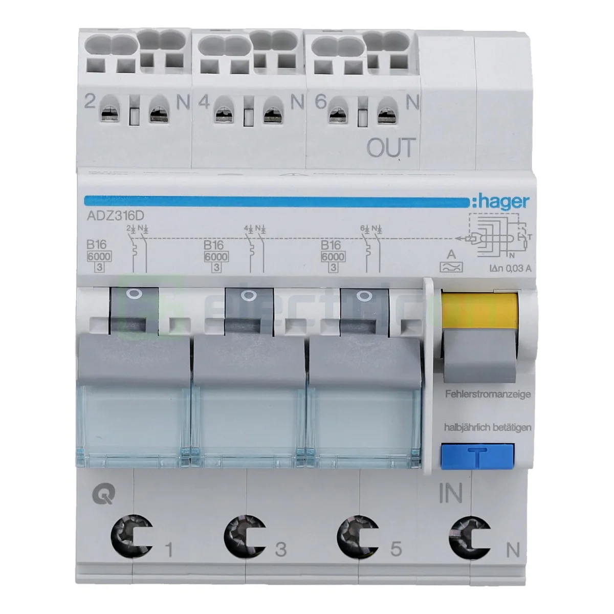 RCBO – siguranțe cu protecție diferențială - Disjunctor diferential 16A/30mA Hager - ADZ316D