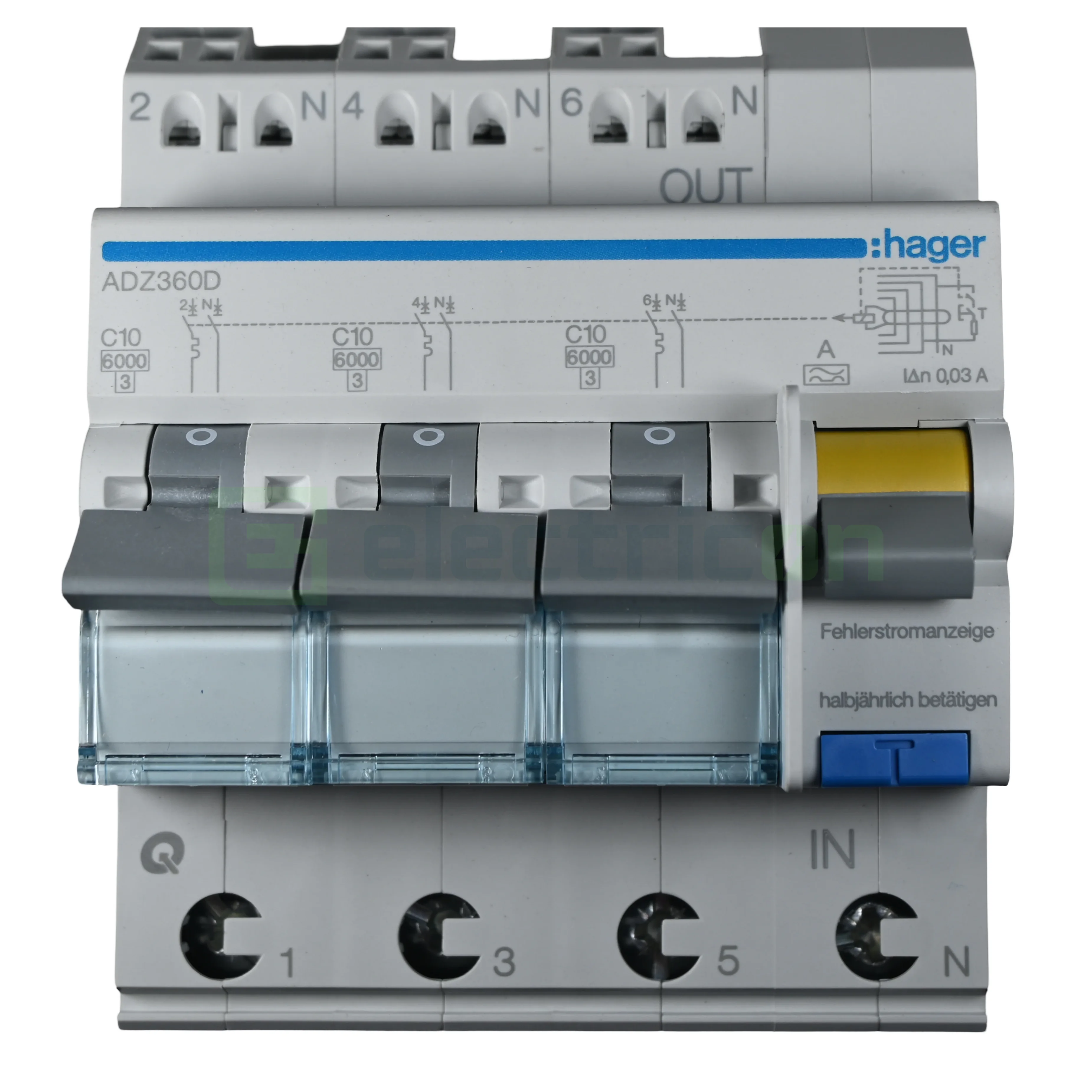 RCBO – siguranțe cu protecție diferențială - Disjunctor diferential 10A/30mA Hager - ADZ360D