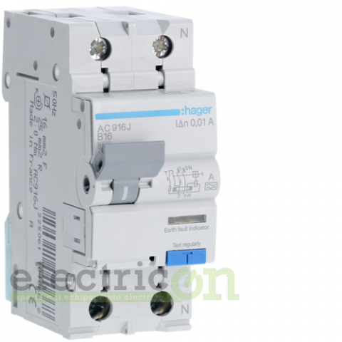 RCBO – siguranțe cu protecție diferențială - Siguranta RCBO 16A/10mA Schrack - AC916J