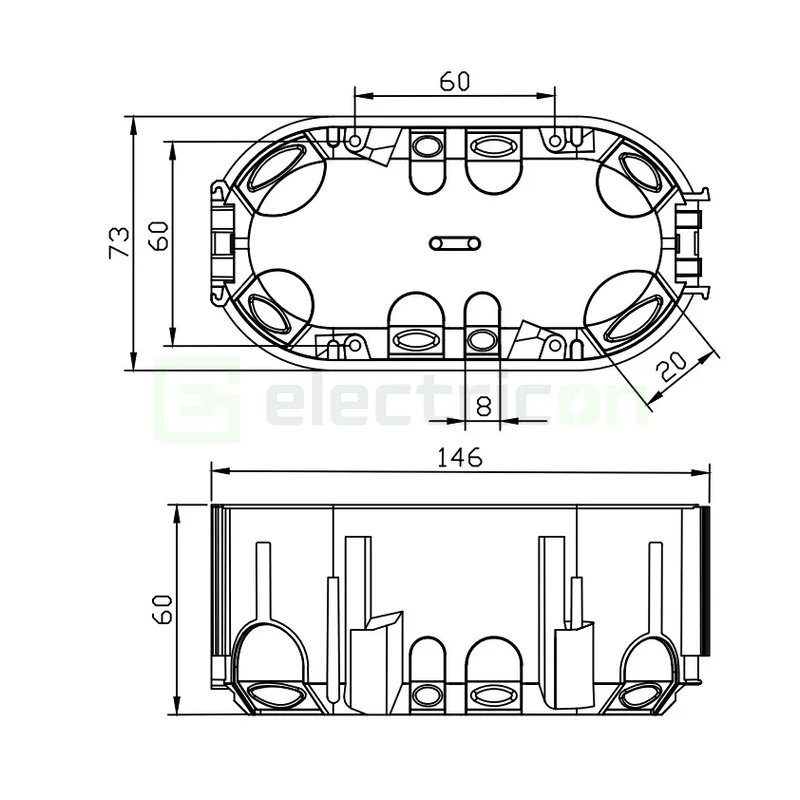 Doză aparataj dublă Pawbol A.0092K Ø2x68 adâncime 60mm încastrată [4]