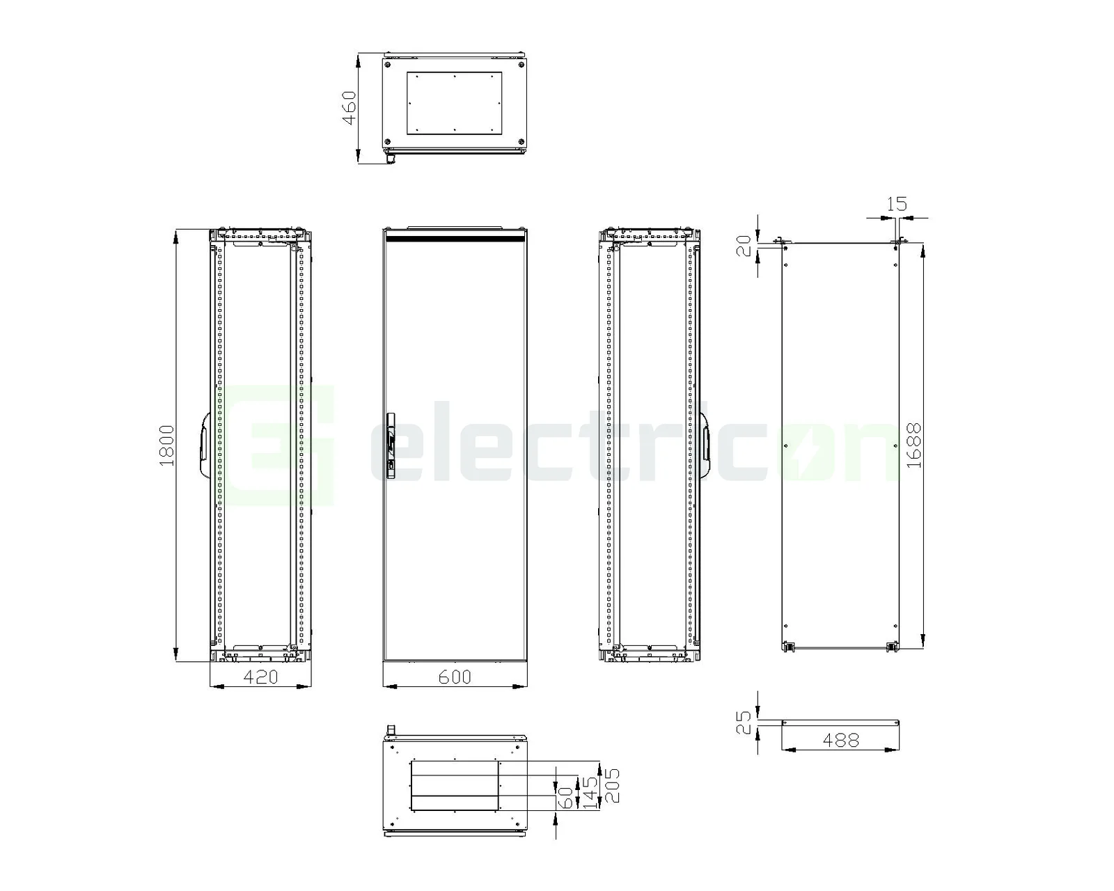 Dulap compact cu o uşa, 1800x600x400mm, RAL 7035 IP65, Schrack, KT186040 [1]