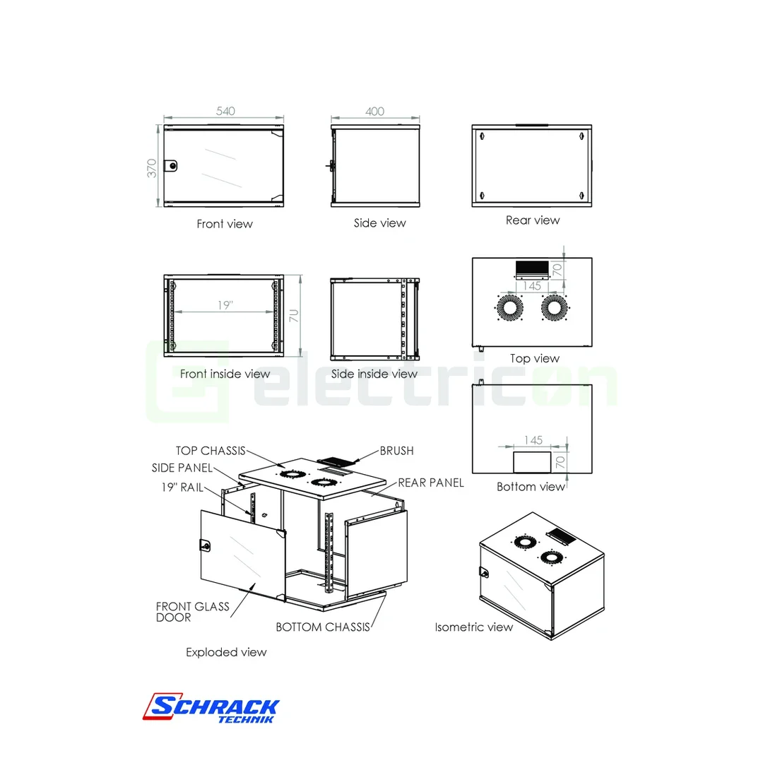 Dulap electric tip Rack, DTW, 7U, 370x540x400, 19", Schrack, DTWN075440 [3]
