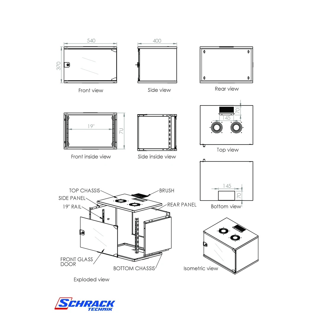 Dulap electric tip Rack, DTW, 7U, 370x540x400, 19", Schrack, DTWN075440 [3]