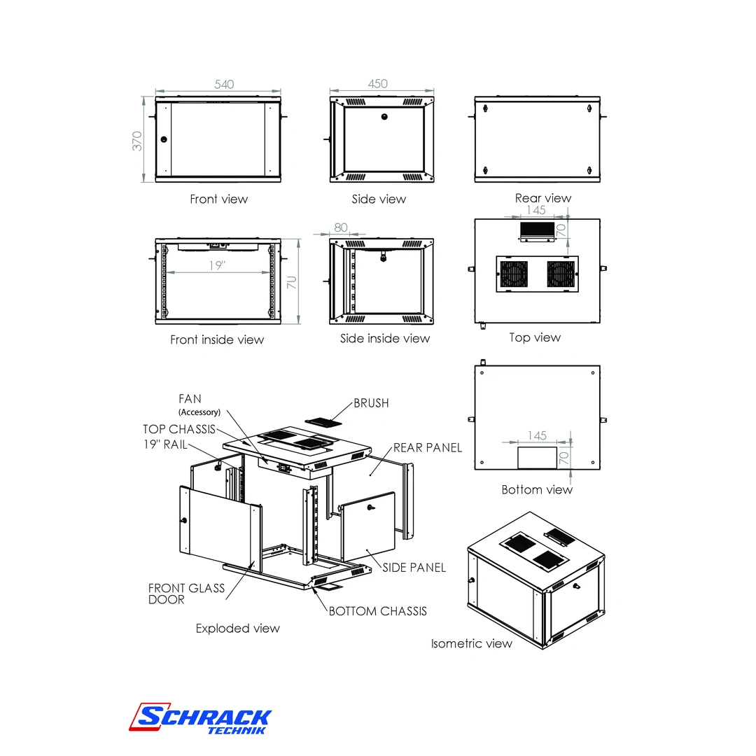 Dulap electric tip Rack, DTW, 7U, 370x540x450, 19", Schrack, DTWE075445 [3]