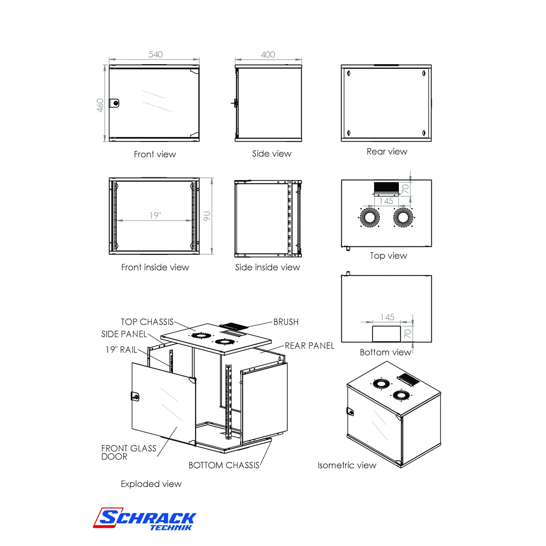 Dulap electric tip Rack, DTW, 9U, 460x540x400, 19", Schrack, DTWN095440 [3]