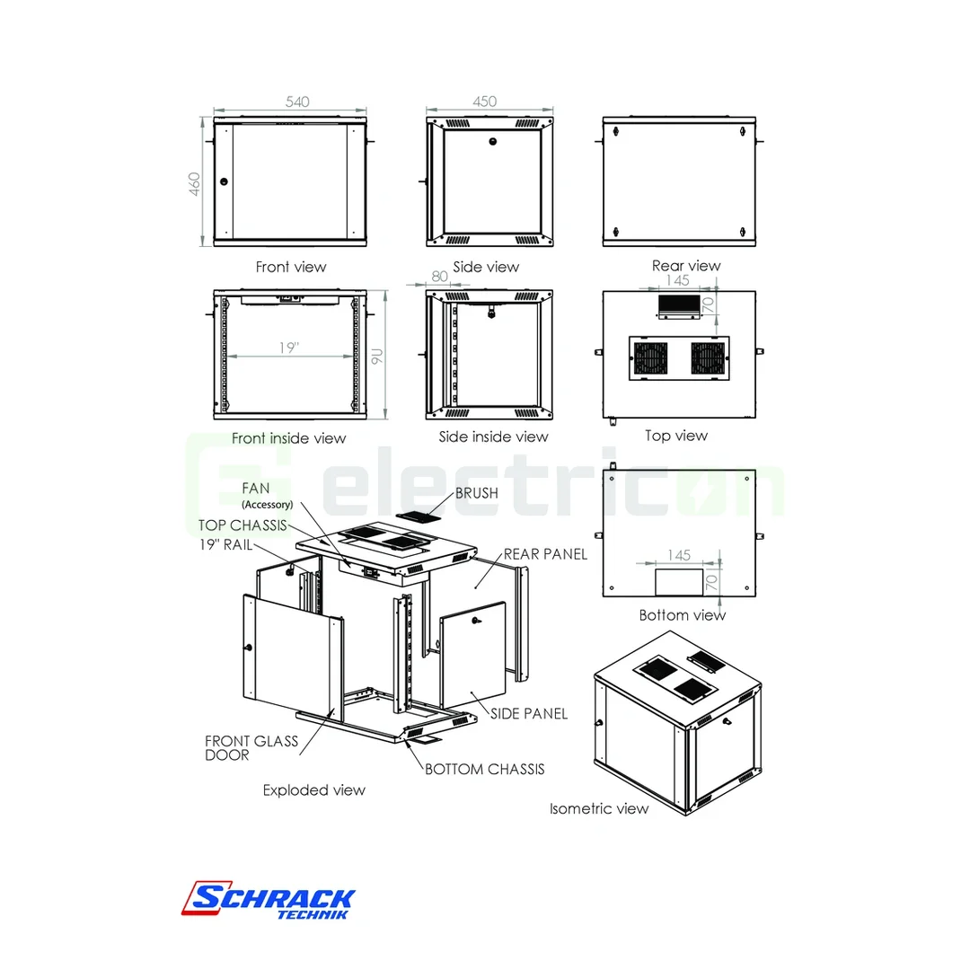 Dulap electric tip Rack, DTW, 9U, 460x540x450, 19", Schrack, DTWE095445 [3]