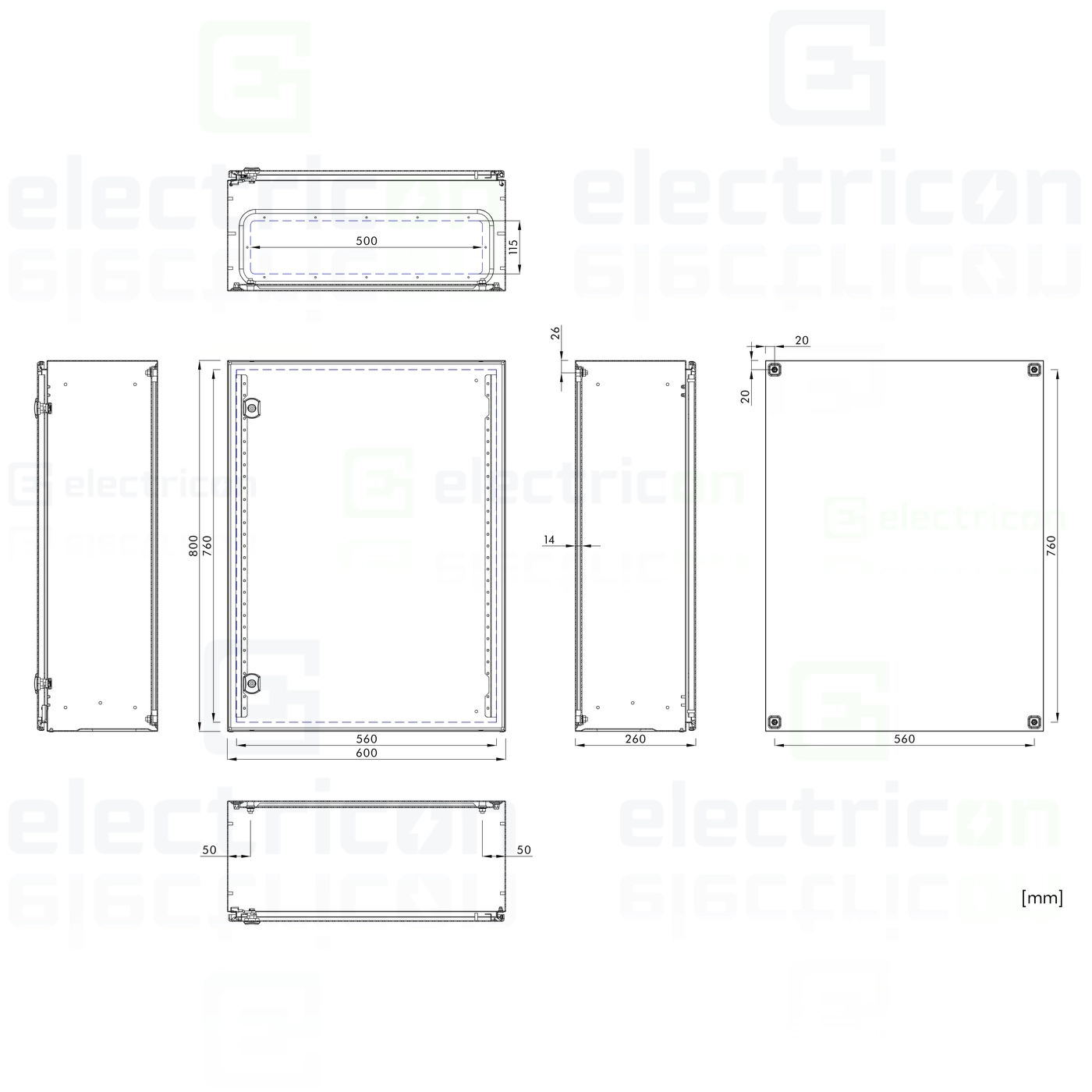 Dulap metalic cu contrapanou și ușă, IP66, 800x600x260 mm, Schrack, WSA8060260 [1]