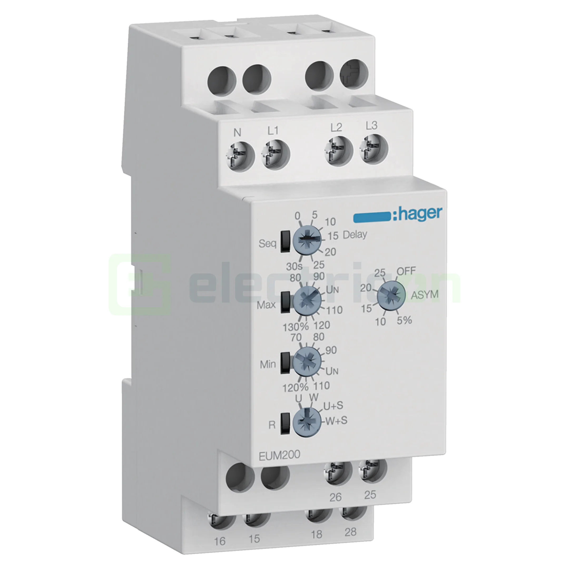 Relee monitorizare tensiune - Releu control monitorizare tensiune Hager EUM200 (1P+N/3P+N, 2 contacte)