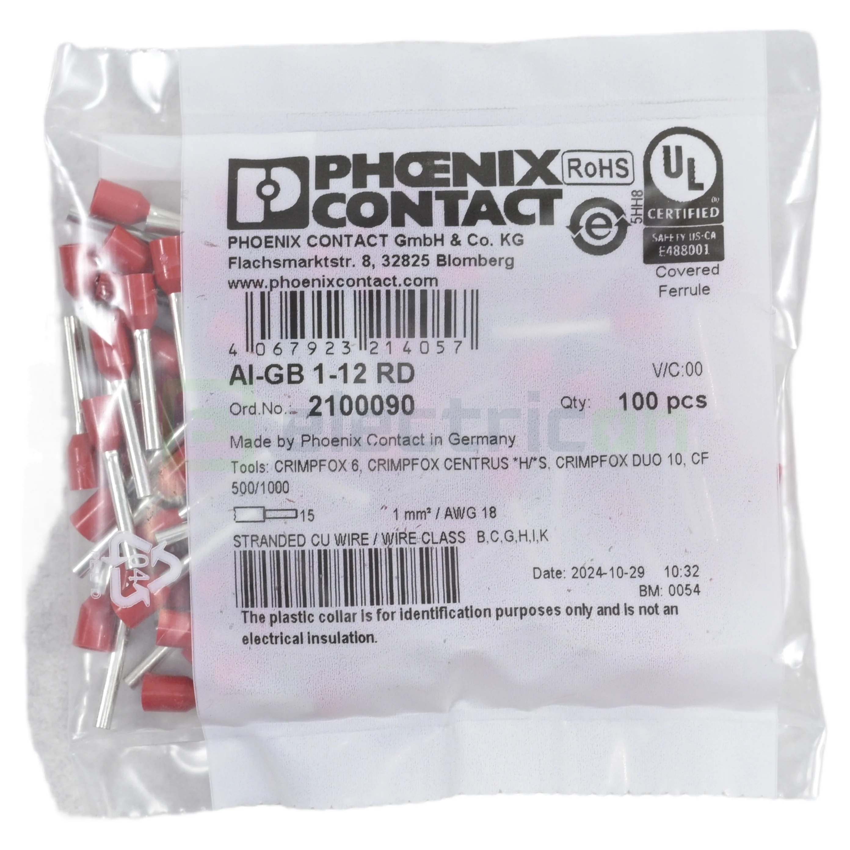 Ferule - Ferule 1mm 12mm rosu Phoenix Contact 2100090