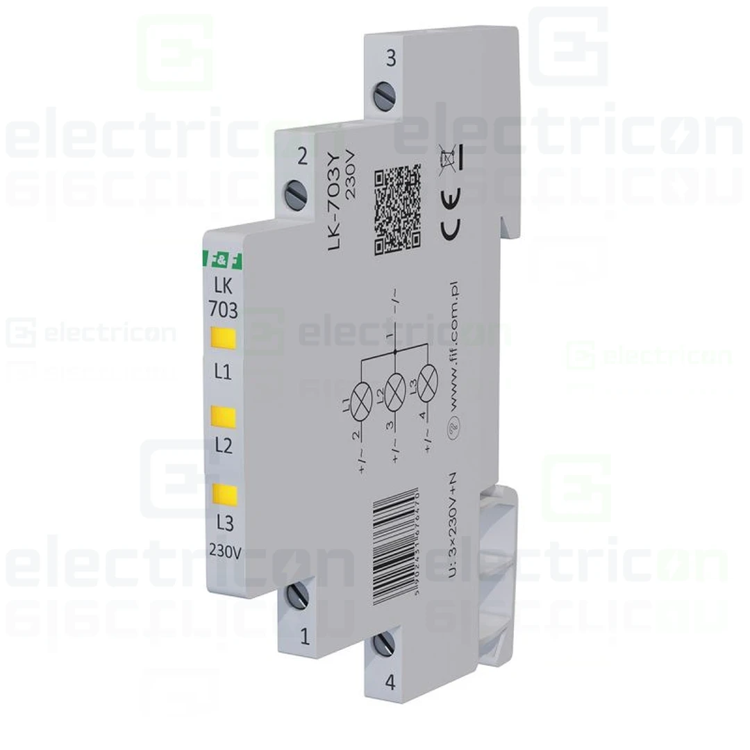 Contactoare, Relee, Contoare & Surse - Indicator LED modular galben Slim trifazic 230 V LK‑703Y, F&F Filipowski, LK-703Y-230V