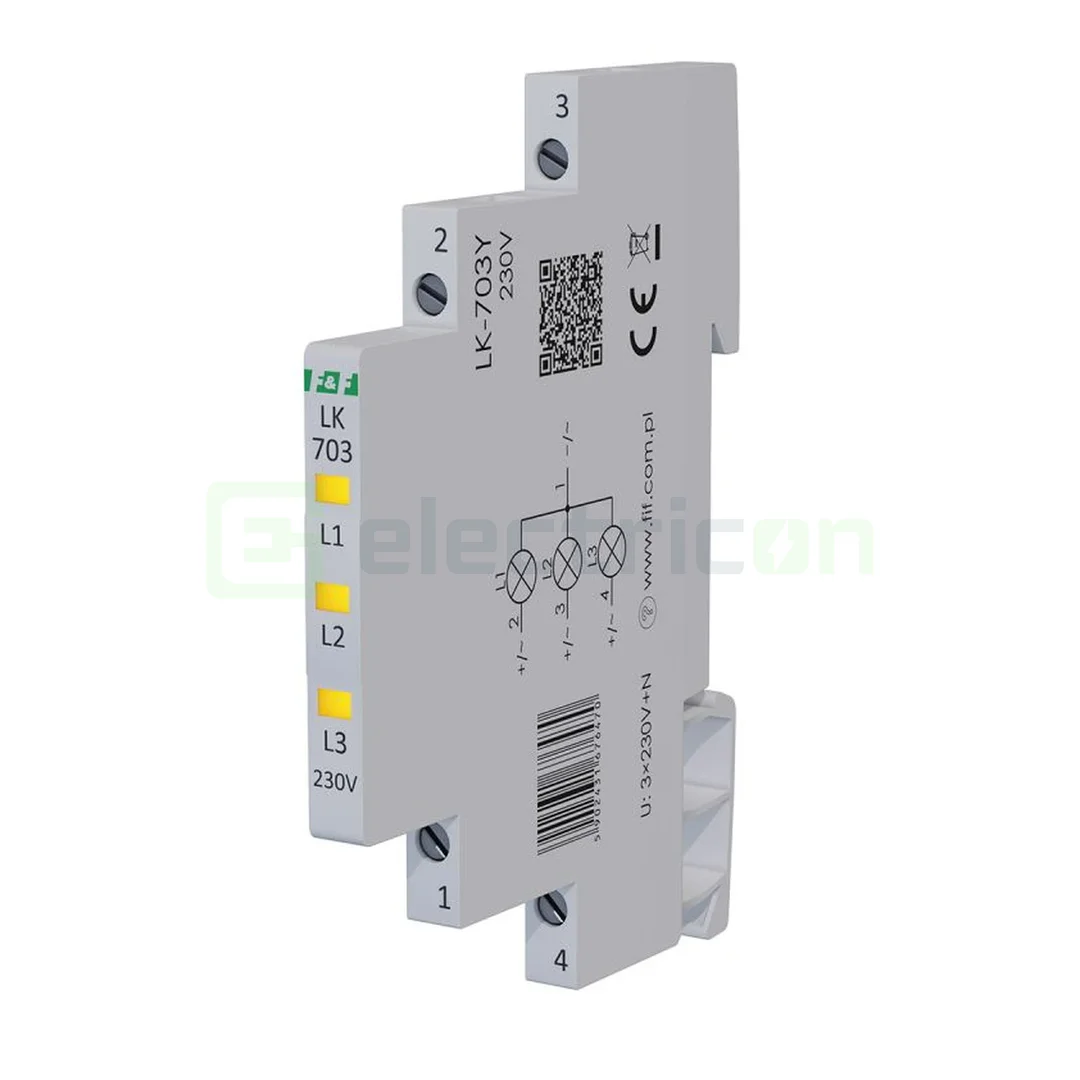Indicator LED modular galben Slim trifazic 230 V LK‑703Y, F&F Filipowski, LK-703Y-230V [1]