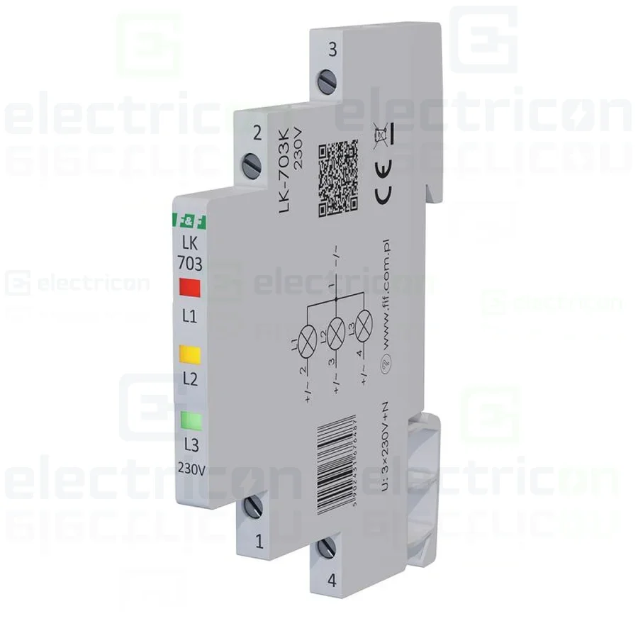 Contactoare, Relee, Contoare & Surse - Indicator LED modular roșu/galben/verde Slim trifazic 230 V LK‑703K, F&F Filipowski, LK-703K-230V