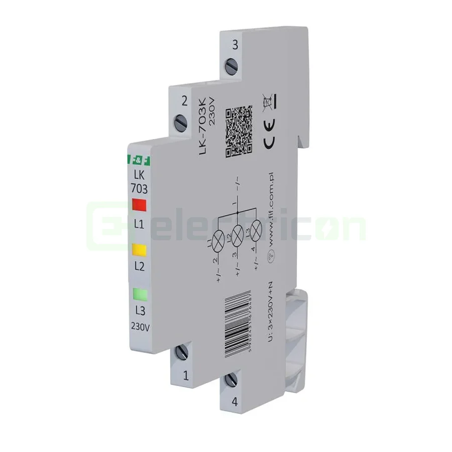 Indicator LED modular roșu/galben/verde Slim trifazic 230 V LK‑703K, F&F Filipowski, LK-703K-230V