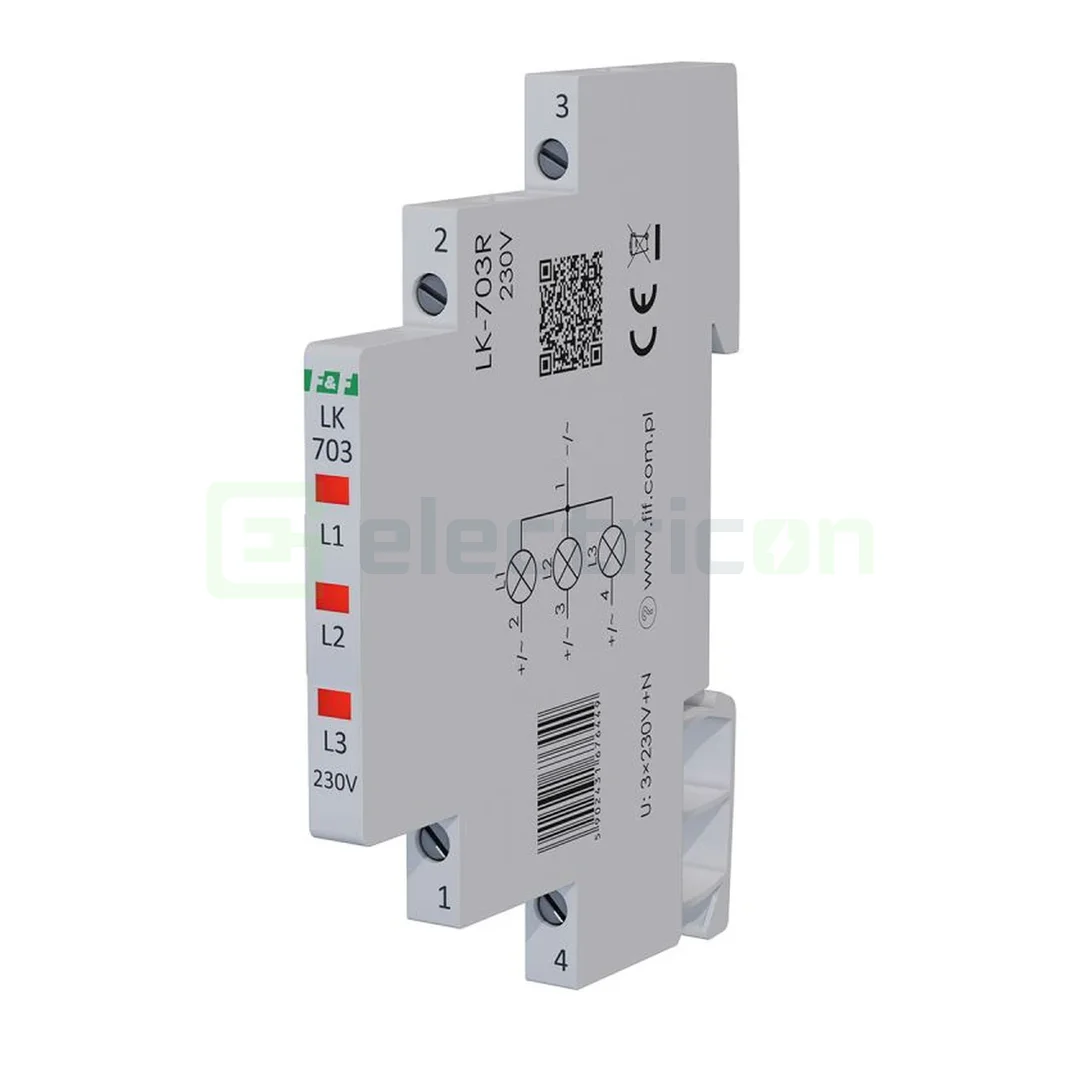 Indicator LED modular roșu Slim trifazic 230 V LK‑703R, F&F Filipowski, LK-703R-230V
