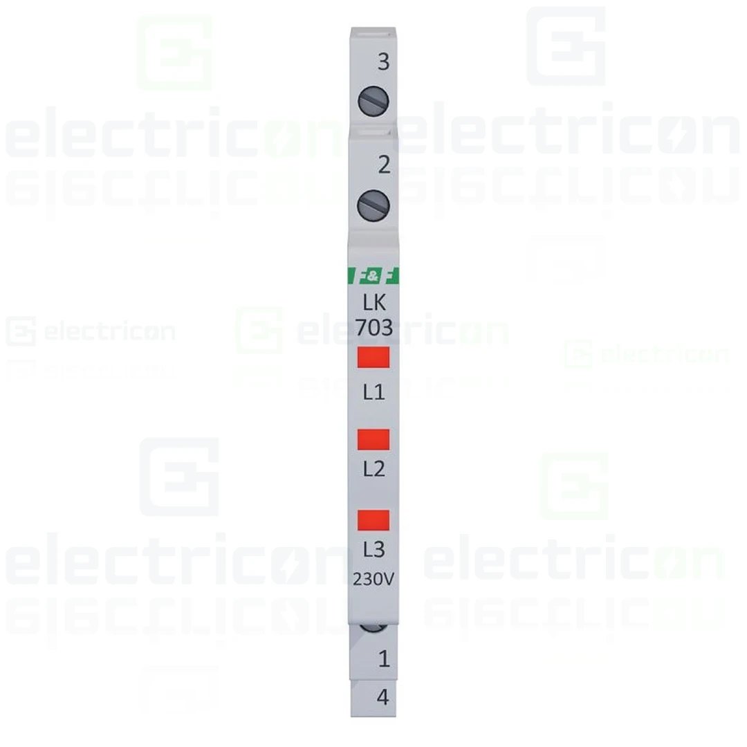 Indicator LED modular roșu Slim trifazic 230 V LK‑703R, F&F Filipowski, LK-703R-230V [1]