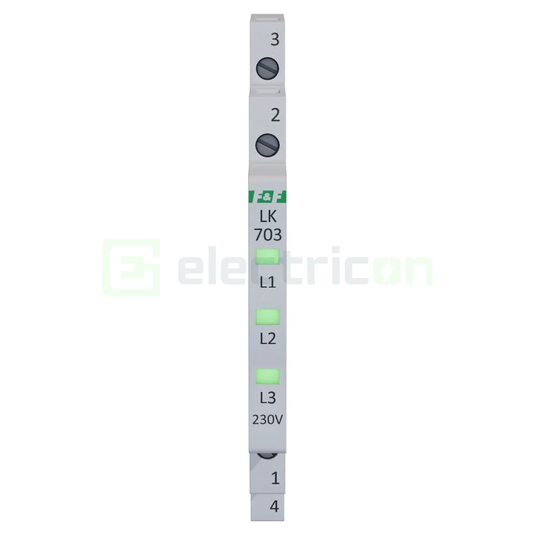 Indicator LED modular verde Slim trifazic 230 V LK‑703G, F&F Filipowski, LK-703G-230V [1]