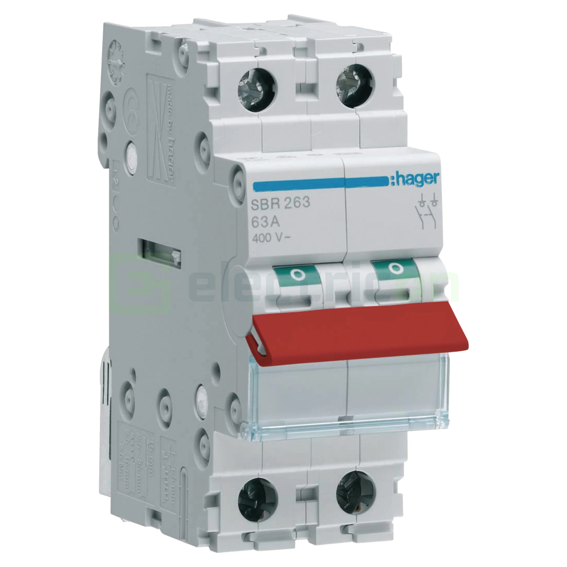 Siguranțe, Diferentiale, Separatori & Busbar - Intrerupator 2P 63A 400V 2M, parghie rosie