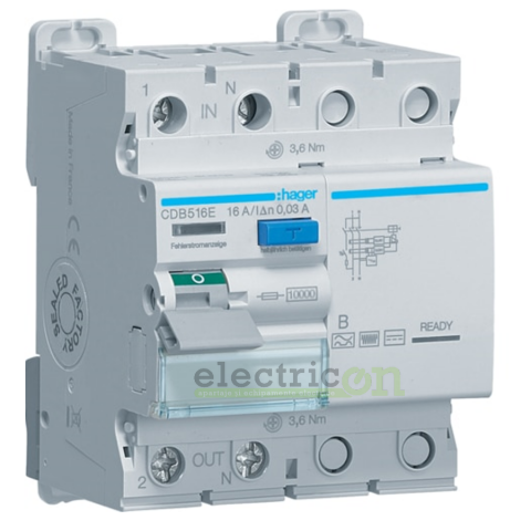 Siguranțe, Diferentiale, Separatori & Busbar - Intreruptor RCCB 16A/30mA Hager - CDB516E