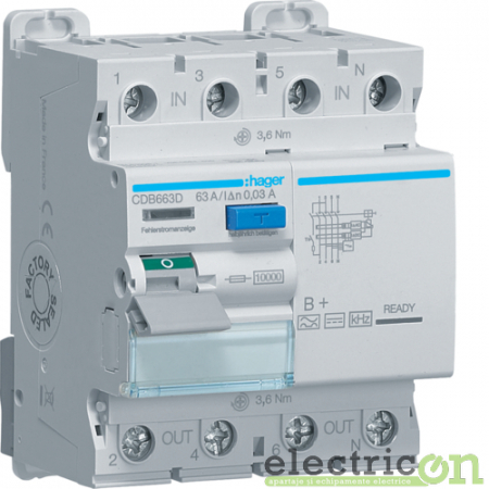 RCCB – întrerupătoare diferențiale - Diferential 63A/30mA Hager - CDB663D