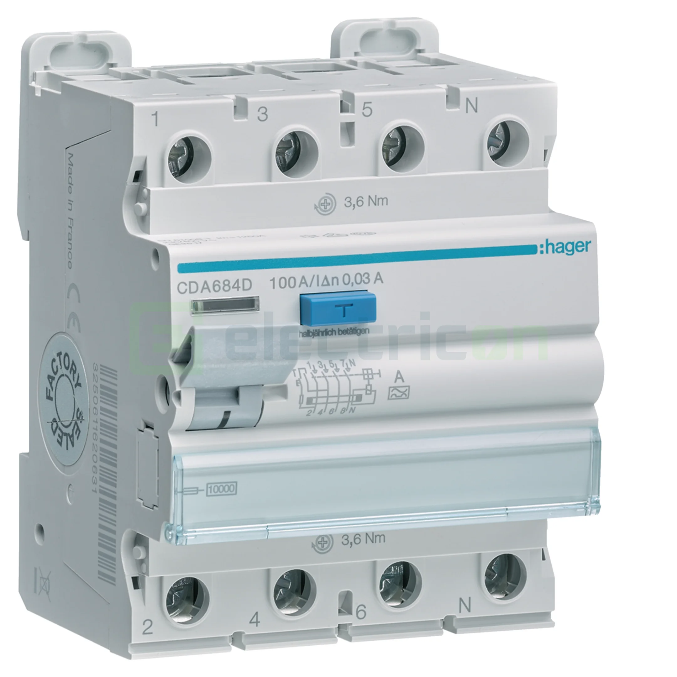 Intreruptor RCCB 100A/30mA Hager - CDA684D