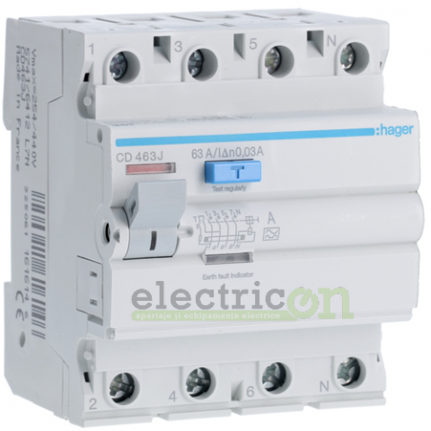 RCCB – întrerupătoare diferențiale - Intreruptor diferential 63A/30mA Hager - CD463J
