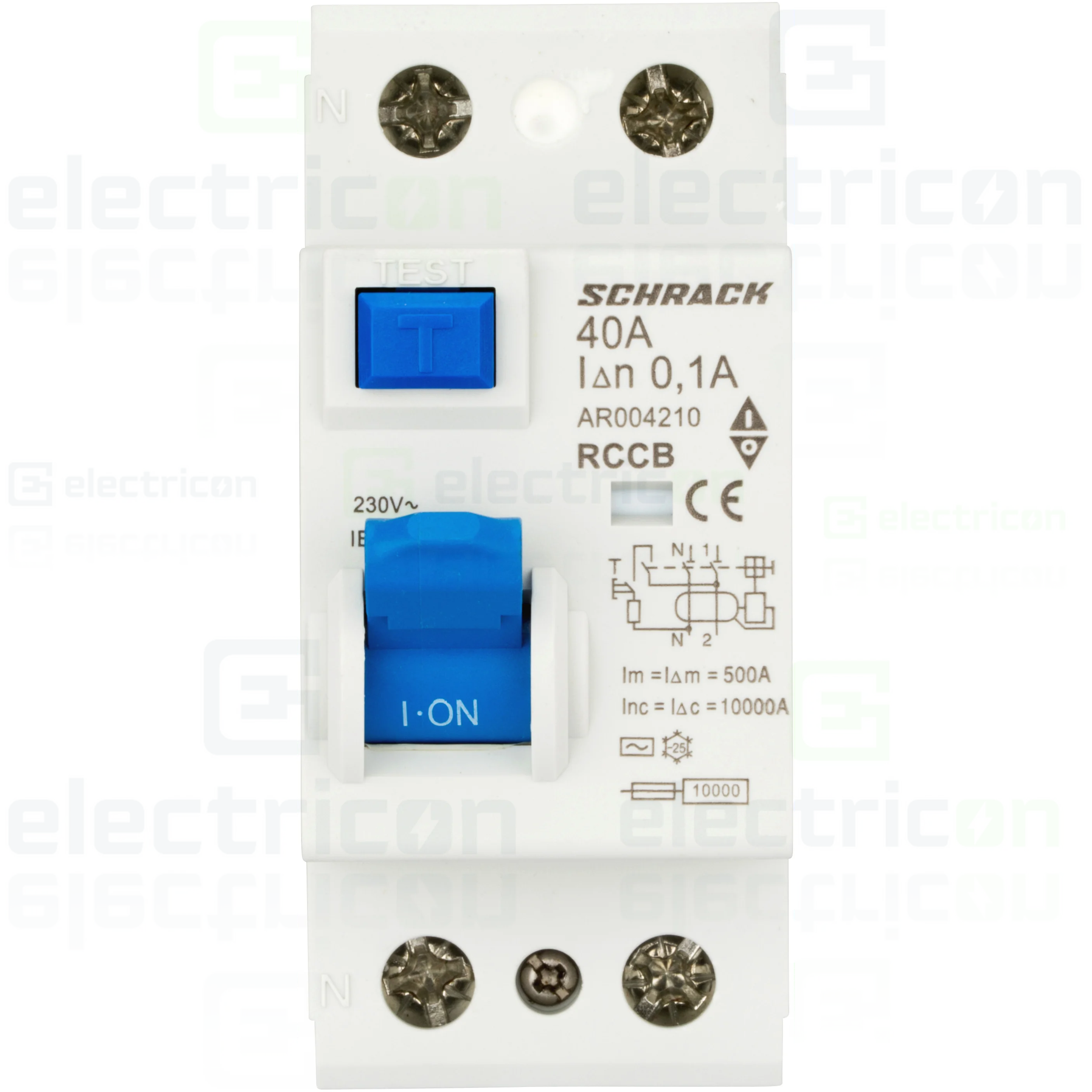 Intrerupator diferential RCCB, 2P, 100mA, 10kA, tip A, 40A, Amparo, Schrack [2]