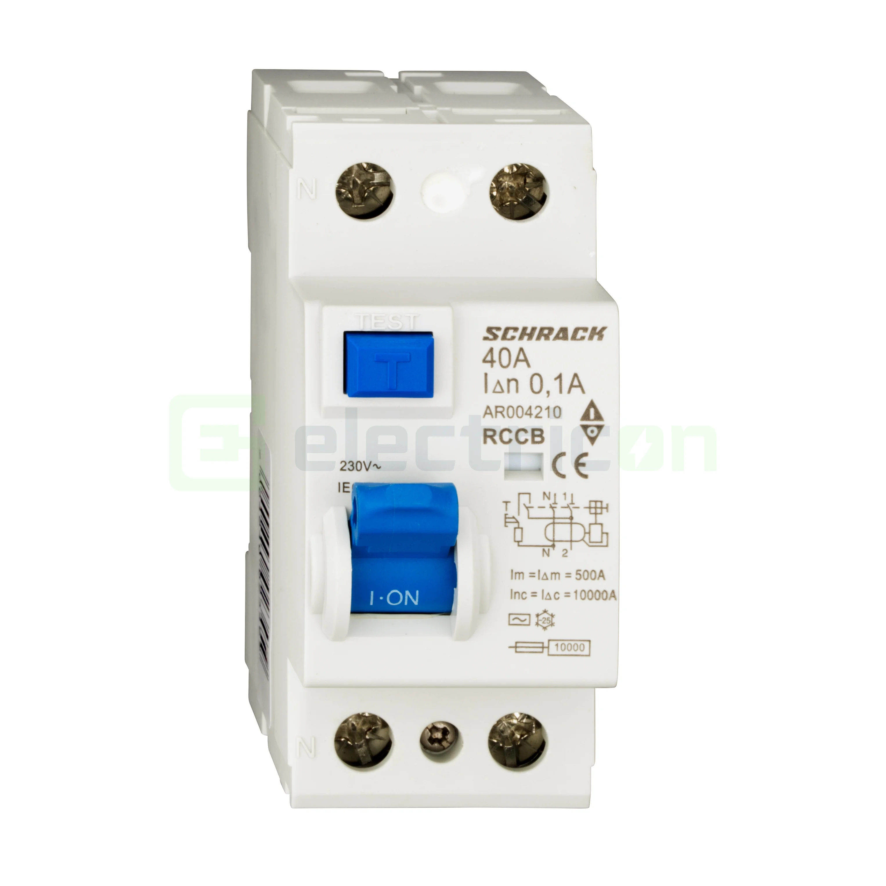 Intrerupator diferential RCCB, 2P, 100mA, 10kA, tip A, 40A, Amparo, Schrack